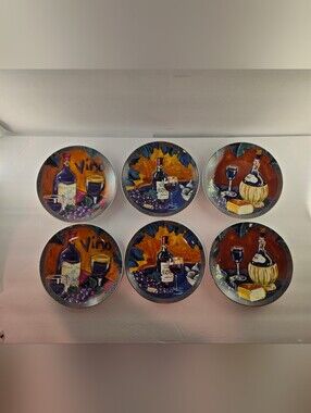 Santa Barbara Ceramic, Wine Cheese Canape Plates Set of 6 Ron King, Vintage